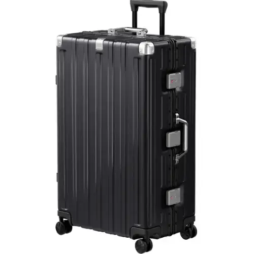 Front. Brick Attic - 28 Inch Aluminum Frame Luggage  Checked Suitcase with Spinner Wheels TSA Approved No Zipper Hard Shell Luggage - Black.