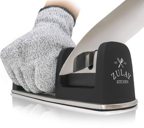 Zulay Kitchen - Knife Sharpener & Cut-Resistant Glove - 2-Stage Knife Sharpening Tool Restores - Black-Front_Standard 