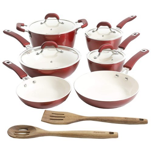 Kenmore - Arlington 12 Piece Aluminum Ceramic Coated Nonstick Cookware Set - Metallic Red-Front_Standard 