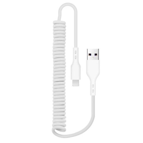  Stock Preferred - Spring Coiled Fast Charging &amp; Data Cable 5FT TPU Cord for iPhone 14/13/12/11/X/Pro/Plus/Pro Max - White