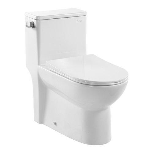 VEVOR - One-Piece Toilet, Elongated Toilet Vortex Left Flush 1.28 GPF, Toilets for Bathroom with Comfortable Chair Seat - Bright white + silver-Front_Standard 