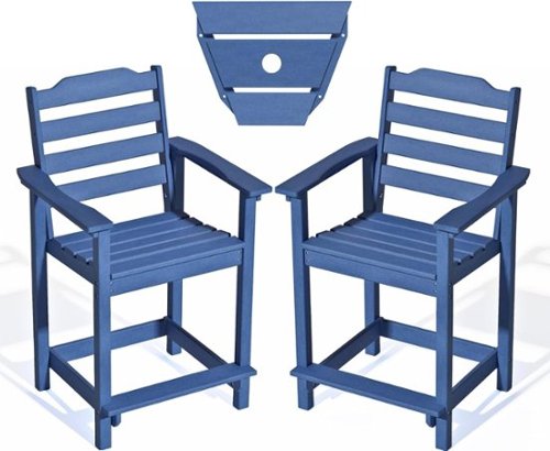 Decksplore - 2-Pack HDPE Tall Chairs with Connecting Tray & Patio Footrest All-Weather Outdoor Use - Dark Blue-Front_Standard 