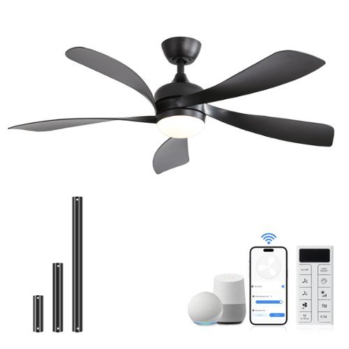 Sofucor - 45''/52" Smart Ceiling Fan With LED Light and Remote Work with Alexa/Google/App 6-Speed Timing Reversible Indoor/Outdoor - 45inch - Black-Front_Standard 