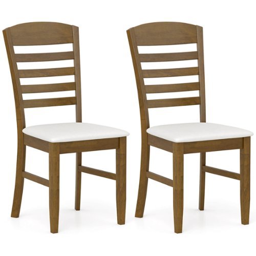 Costway - Wood Dining Chairs Set of 2 Fabric Upholstered Side Chairs with Rubber Wood Frame - Brown