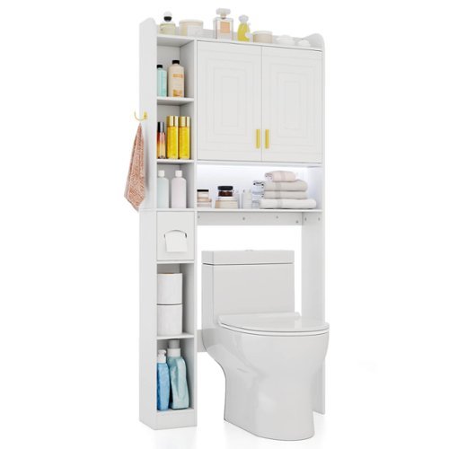 Costway - Over Toilet Shelf Freestanding Storage Cabinet Above Toilet with 2-Door Cabinet - White-Front_Standard 