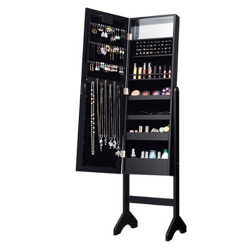 Costway Mirrored Jewelry Cabinet Organizer w/18 LED lights - Black