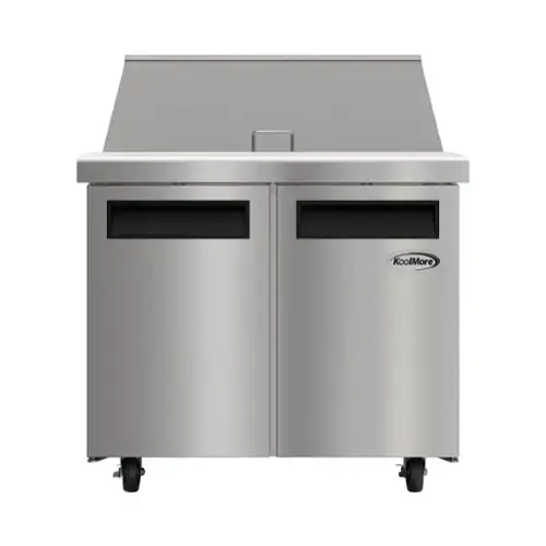 Front. Koolmore - 36 in. Commercial 2-Door Refrigerated Mega Salad and Sandwich Prep Table, 15 Pan Capacity and 11 Cu. Ft. of Storage - Stainless steel.