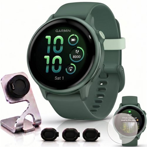 Bundle - Garmin - VIVOACTIVE 6 Health & Fitness GPS Smartwatch 42mm + Loaded Accessory Package - Metallic Jasper Green with Jasper Green Band - (2025)-Front_Standard 