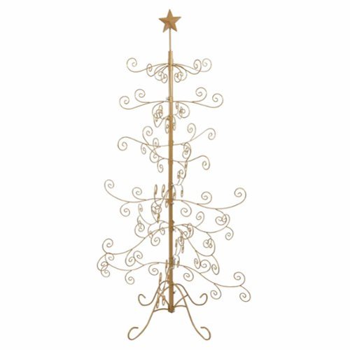 Sunnydaze - Noelle Indoor Metal Christmas Ornament Tree - 5 ft - Gold-Front_Standard 