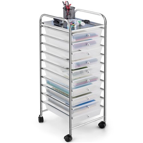 Costway - 10 Drawer Rolling Storage Cart Scrapbook Paper Office School Organizer - Clear-Front_Standard 