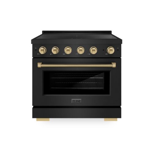 ZLINE - Autograph 36 in. 5.2 cu. ft. Paramount Freestanding Induction Range w/ 5 Burners in Black Steel & Bronze Helix Handle - Stainless Steel