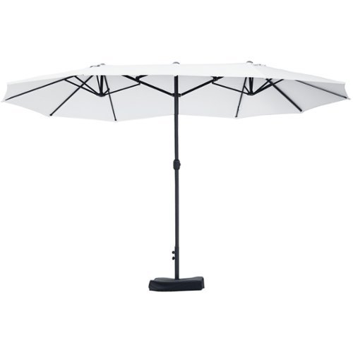 Outsunny - Patio Umbrella 15' Steel Rectangular Outdoor Double Sided Market with base - Beige-Front_Standard 