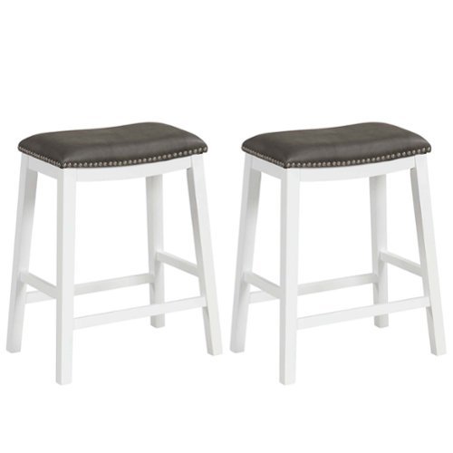 Costway - 26-Inch Bar Stool Set of 2 Counter Height Saddle Stools with Upholstered Seat - Gray+White