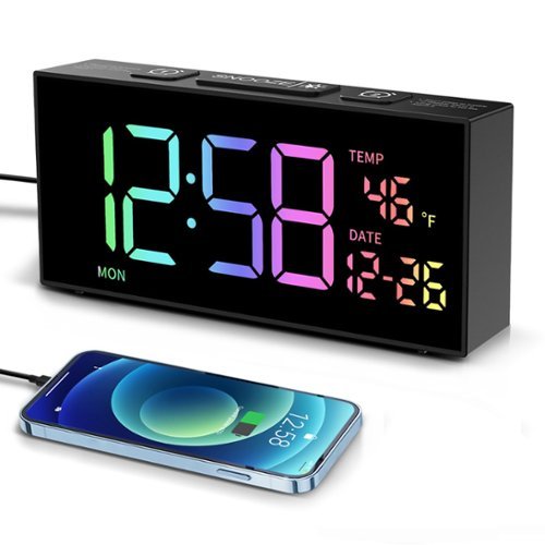 Dazzed Corner - Alarm Clocks, Digital Clock with Date Temperature and Weekday - Black-Front_Standard 