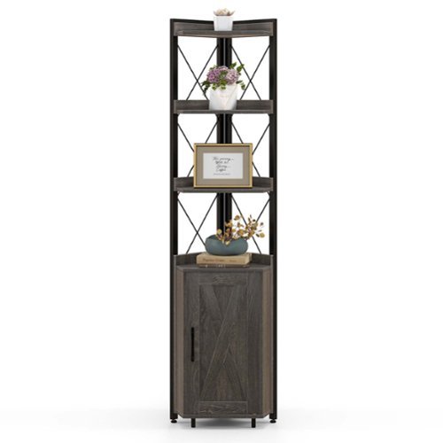 Costway 6-Tier Corner Bookshelf with 5-Level Adjustable Shelf & Anti-Tipping Kits - Gray