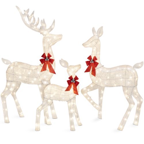 Best Choice Products - 6.5ft 3-Piece Lighted Christmas Deer Set Outdoor Yard Decoration w/ 385 LED Lights, Stakes - White-Front_Standard 