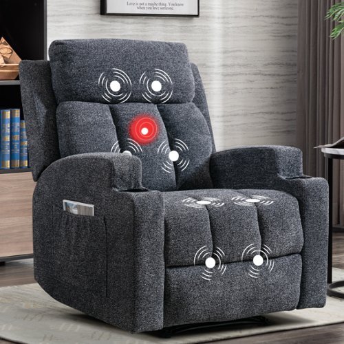Bestier - 33.5" Gray Fabric Manual Massage Recliner Chair with Remote Control and 2 Dual Cup Holders - Dark Gray-Front_Standard