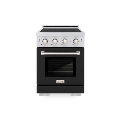 ZLINE - 24 in. 3.2 cu. ft. Paramount Freestanding Induction Range with 3 Burners and Electric Oven in Satin Steel w/ Black Door - Black Matte