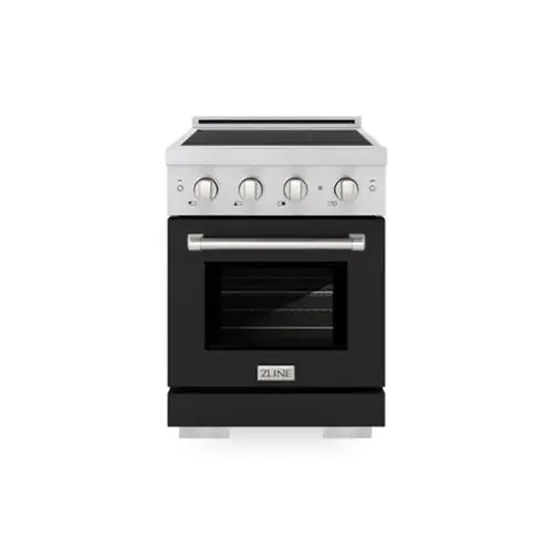 Front. ZLINE - 24 in. 3.2 cu. ft. Paramount Freestanding Induction Range with 3 Burners and Electric Oven in Satin Steel w/ Black Door - Black Matte.