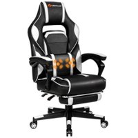 Costway Massage Gaming Chair Reclining Racing Computer Office Chair with Footrest White - White + Black