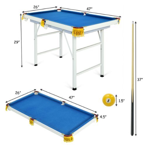 Costway 47'' Folding Billiard Table Pool Game Table for Kids w/ Cues & Chalk & Brush Blue - Blue BUY ONLINE