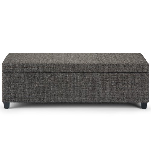 Simpli Home - Avalon 48 inch Wide Contemporary Rectangle Storage Ottoman Bench - Dark Gray-Front_Standard