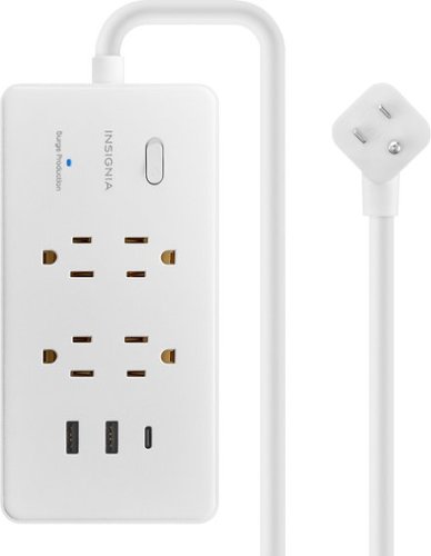 Insignia™ - 4-Outlet / 1-USB-C / 2-USB 1,200 Joules Surge Protector Strip with 6 ft. Power Cord - White