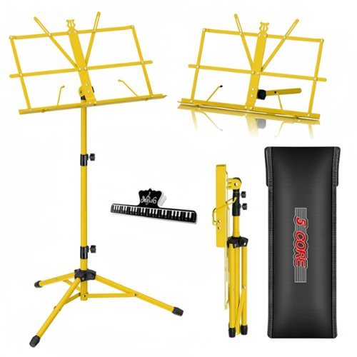5 CORE - Music Stand Adjustable 57" Desktop Book Stands Sheet Holder All Metal Portable Bookstand - Yellow-Front_Standard 