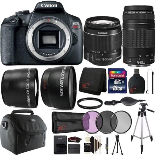 Canon - Refurbished Excellent - EOS Rebel T7 24.1MP DSLR Camera + 18-55mm + 75-300mm Lens Accessory Bundle-Front_Standard 