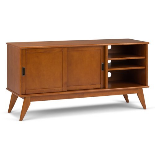 Simpli Home - Draper SOLID HARDWOOD Mid Century Medium TV Media Stand For TVs up to 65 inches - Teak Brown-Front_Standard 