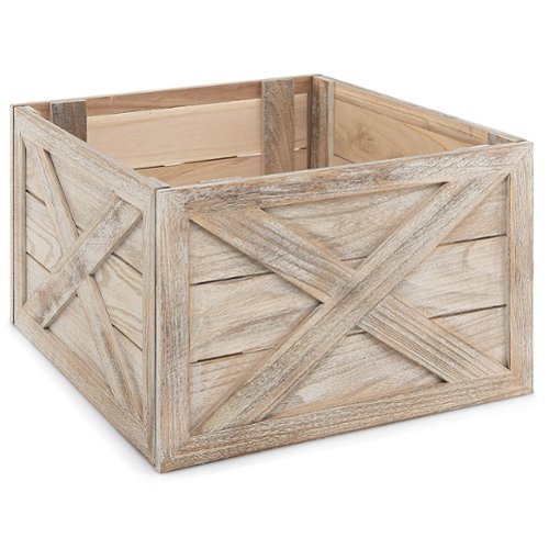Costway Wooden Tree Collar Box Farmhouse Christmas Tree Skirt Cover 30.5 x- Brown