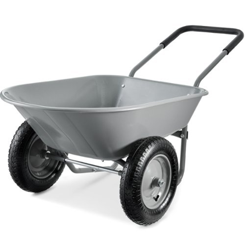 Best Choice Products - Dual-Wheel Home Wheelbarrow Yard Garden Cart for Lawn, Construction - Gray-Front_Standard 