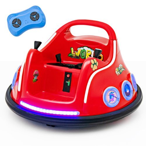 Costway - 12V Kids Ride on Bumper Car Remote Control w/ Flashing LED Light & Music - Red-Front_Standard 