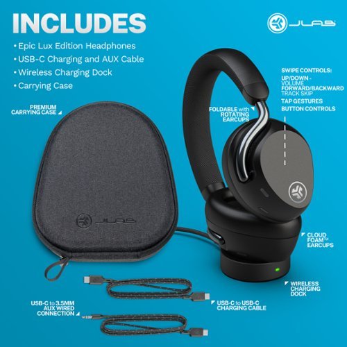 JLab Epic Lux Lab Edition ANC Wireless Headphones – Hi-Res Compatible, Spatial Audio w/ Head Tracking & 90+ Hour Battery Life - Black BUY ONLINE