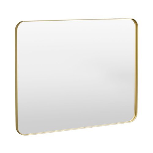 LOVMOR - 48 in. W x 36 in. H Tempered Glass Rounded Rectangle Framed Wall-Mounted Bathroom Vanity Mirror in Gold - Gold