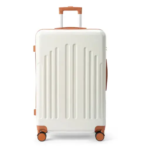 Front. Winado - 28" Checked Luggage Trolley Case ABS Hardside Large Suitcase with Double Spinner Wheels & TSA Lock for Travel Business - White & Brown.