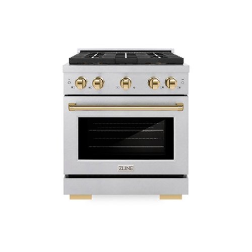 ZLINE - Autograph 30 in. 4.2 cu. ft. Freestanding Paramount Dual Fuel Range w/ DuoPro Cooktop in Satin Steel & Gold Accents - Stainless Steel