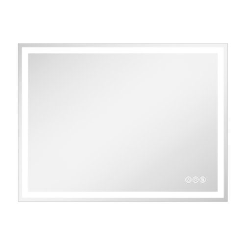 LOVMOR - 42 x 30 Inches Tempered Glass LED Bathroom Mirror with Anti-Fog & 3-Color Dimmable Lighting - silver