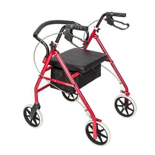Winado - Foldable Rollator Walker Mobility Rollator with Seat, 8" Wheels, Adjustable Height, Removable Backrest, 286lbs Capacity - Red & Black-Front_Standard 