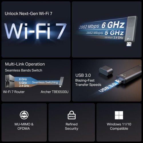 TP-Link Archer TBE6500U Tri-Band BE6500 6.5 Gbps Wi-Fi 7 Wireless Ultra-Fast USB 3.0 Adapter with Advanced WPA3 Security - Gray SHOP ONLINE