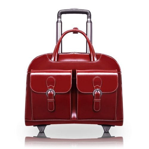 McKleinUSA - 15-inch Wheeled Laptop Briefcase DAVIS Full-Grain Leather Padded Laptop Compartment Business Organizer Tablet Pocket - Red-Front_Standard 