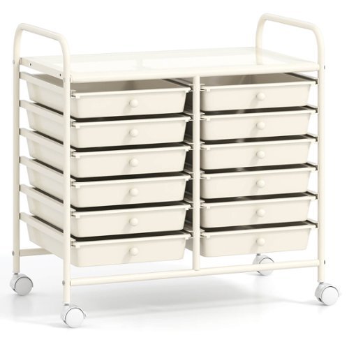 Costway - 12 Drawers Rolling Cart Storage Scrapbook Paper Studio Organizer Bins - White-Front_Standard 