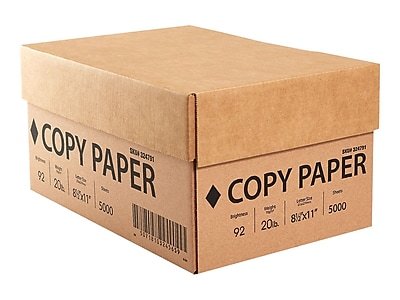 Staples White Box - 8.5" x 11" Copy Paper, 20 lbs., 92 Brightness, 5000 Sheets/Carton (324791/200230)