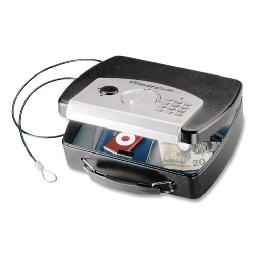 Sentry - P008e Portable Electronic Security Safe, 0.08 Cu Ft, 10 X 7.9 X 2.9, Black/silver-Front_Standard 