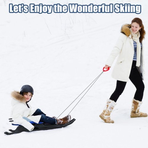 Costway Folding Kids Metal Snow Sled Frost-Resistant Pull Rope Snow Slider Leather Seat - Blue & Black & Red WORLDWIDE DELIVERY