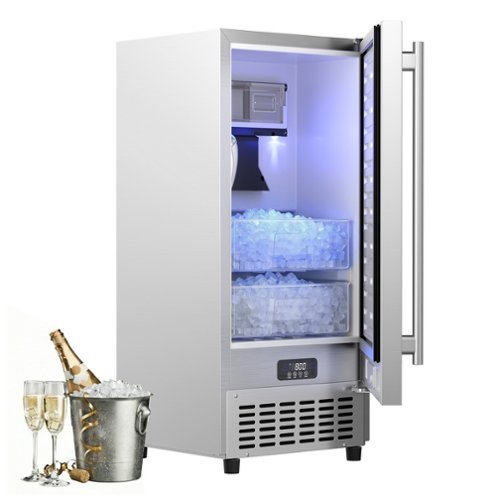 Coolski - 15 in. 100lbs/24H Commercial Nugget Ice Maker in Silver, Bulit-in/Freestanding, Auto-Cleaning - Stainless Steel-Front_Standard 