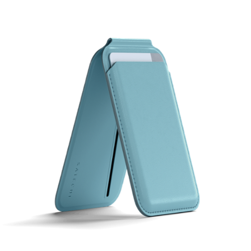 Satechi - Vegan-Leather Magnetic Wallet Stand - Light Blue-Front_Standard 