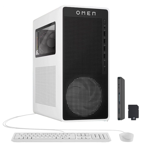 HP - Omen Gaming Desktop,AMD Ryzen 7 8700F,NVIDIA GeForce RTX 5060,32GB DDR5,2TB SSD+1TB Dock Set,Wi-Fi 6,Win 11 Pro - White-Front_Standard 
