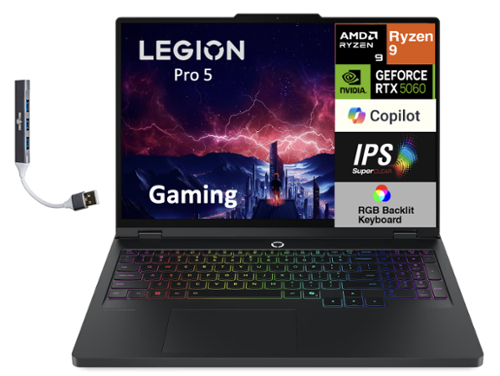 Lenovo - Upgraded - Legion Pro 5 Laptop 16.0 WQXGA (AMD Ryzen 9 8945HX, 64GB DDR5, 2TB PCIe SSD, Win 11 Pro) w/USB Hub - Eclipse Black-Front_Standard 