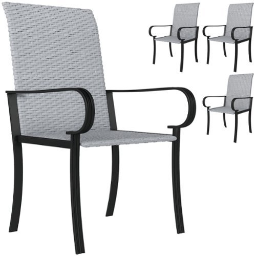 Outsunny - of 4 Outdoor Wicker Dining Chairs with Armrest, Steel Frame - Gray-Front_Standard 